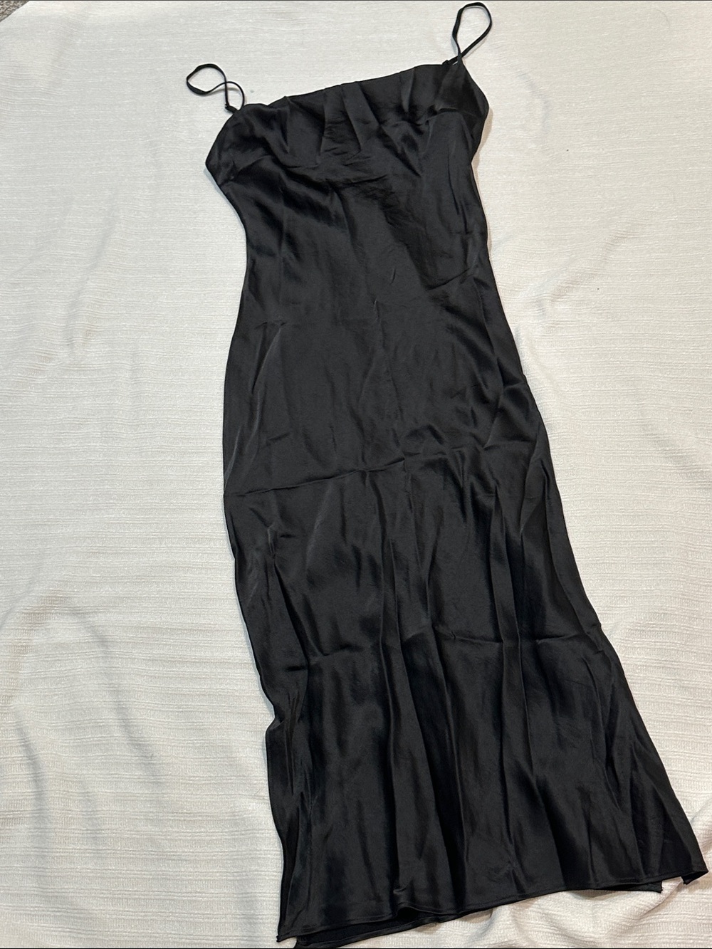 ExpressALTERED  Black Satin Maxi Slip Dress with Spaghetti Straps